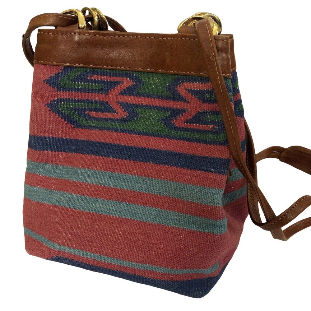 Vintage Woven Bucket Bag Purse Southwestern Print